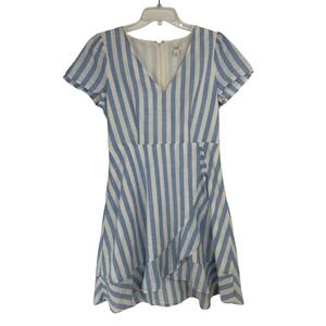 J.Crew Striped Dress Size 6 Ruffle Nautical Coastal Quiet Luxury Preppy V-Neck